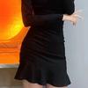High Waist Women's Hip Hugging Skirt Pleated Y2k Slim Fit Dress Sweet Long Sleeve Dress  Club