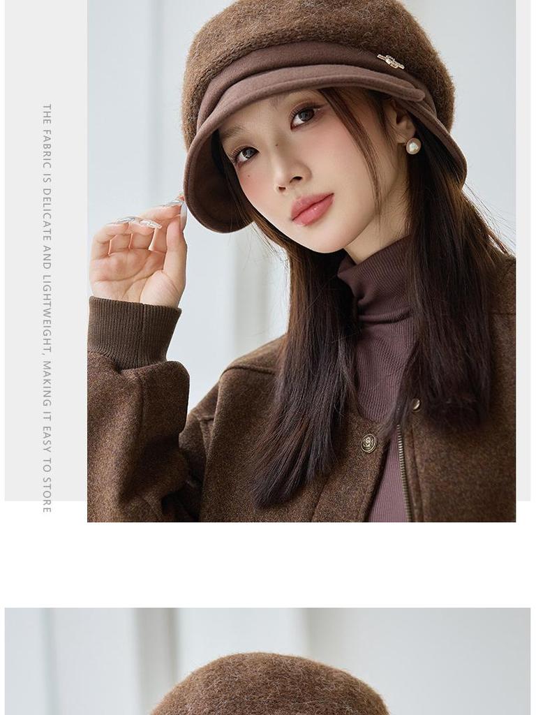 Женский берет в британском стиле, ветрозащитный - Универсальная, теплая плиссированная шляпа художника с металлической этикеткой для осени и зимы