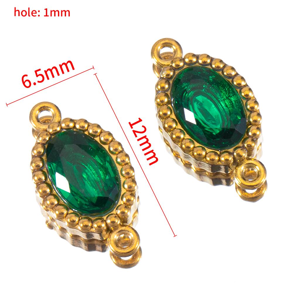 10pcs Colorful Crystal Charm Double Holes Bracelet Connector Stainless Steel Necklace Earring Oval Pendants DIY Jewelry Findings