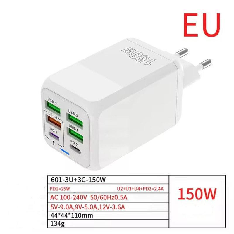 150 Вт 6 портов Pd QC 4.0 Usb C быстрое зарядное устройство настенный адаптер супер быстрая зарядка для iPhone Samsung Ipad Xiaomi Huawei Oneplus Oppo