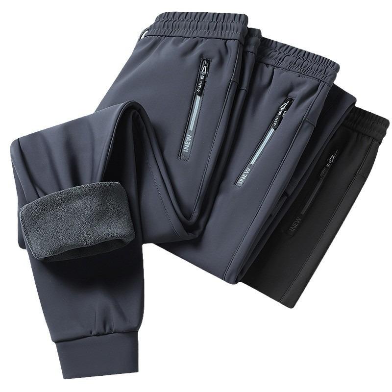Мужские зимние новые бархатные утепленные теплые простые повседневные универсальные однотонные спортивные штаны микроэластичные мужские брюки