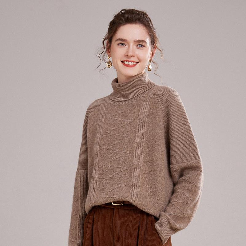 2025 Autumn/Winter Women's High Neck Cashmere Stripe Sweater