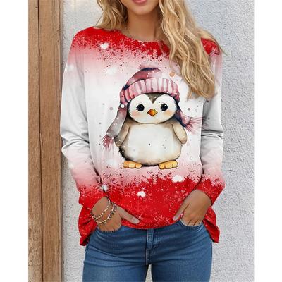 Осенне-зимний узор пингвина женские футболки с длинным рукавом 3D-принт в рождественском стиле уличная женская футболка 3XL плюс размер топы
