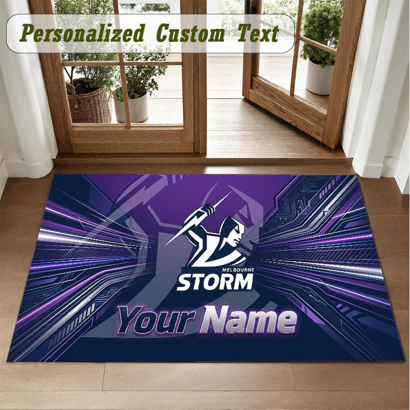 Crystal Velvet Square Rug Custom NameMelbourne Storm Pattern Non Slip Home Floor Decor Rug