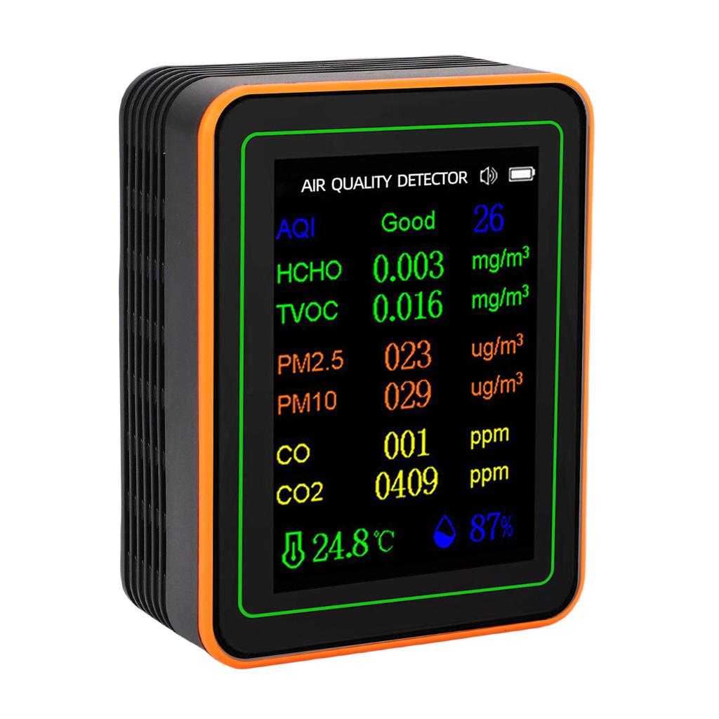 Детектор качества воздуха Индекс CO2 TVOC HCHO PM2.5 PM10 Тестер температуры и влажности Цветной TFT-дисплей Просмотр кривой Черный