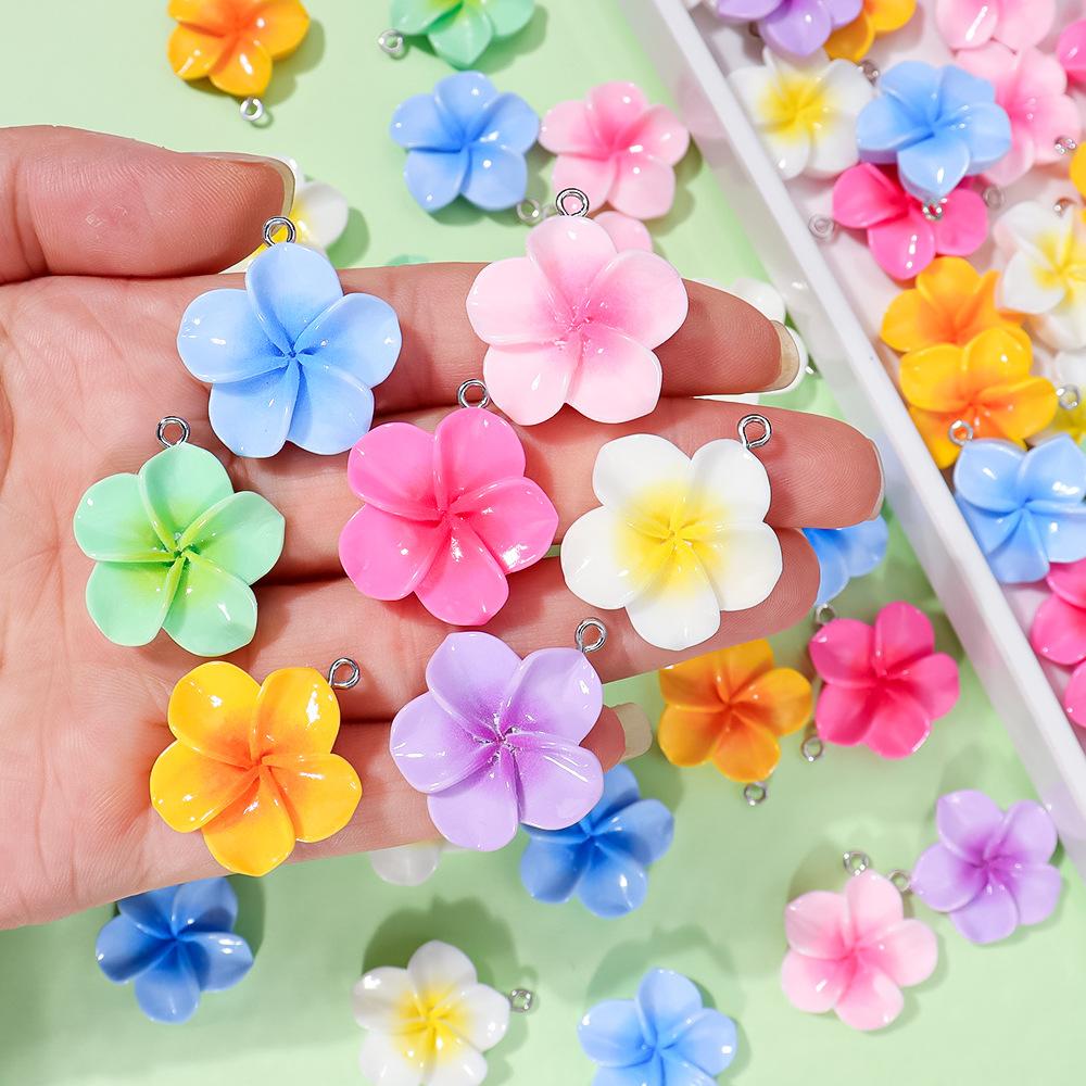 10Pcs 24mm Sweet Resin Colorful Flower Charms Pendant Cute Petal Earring Necklace Diy Making Jewelry Accessories