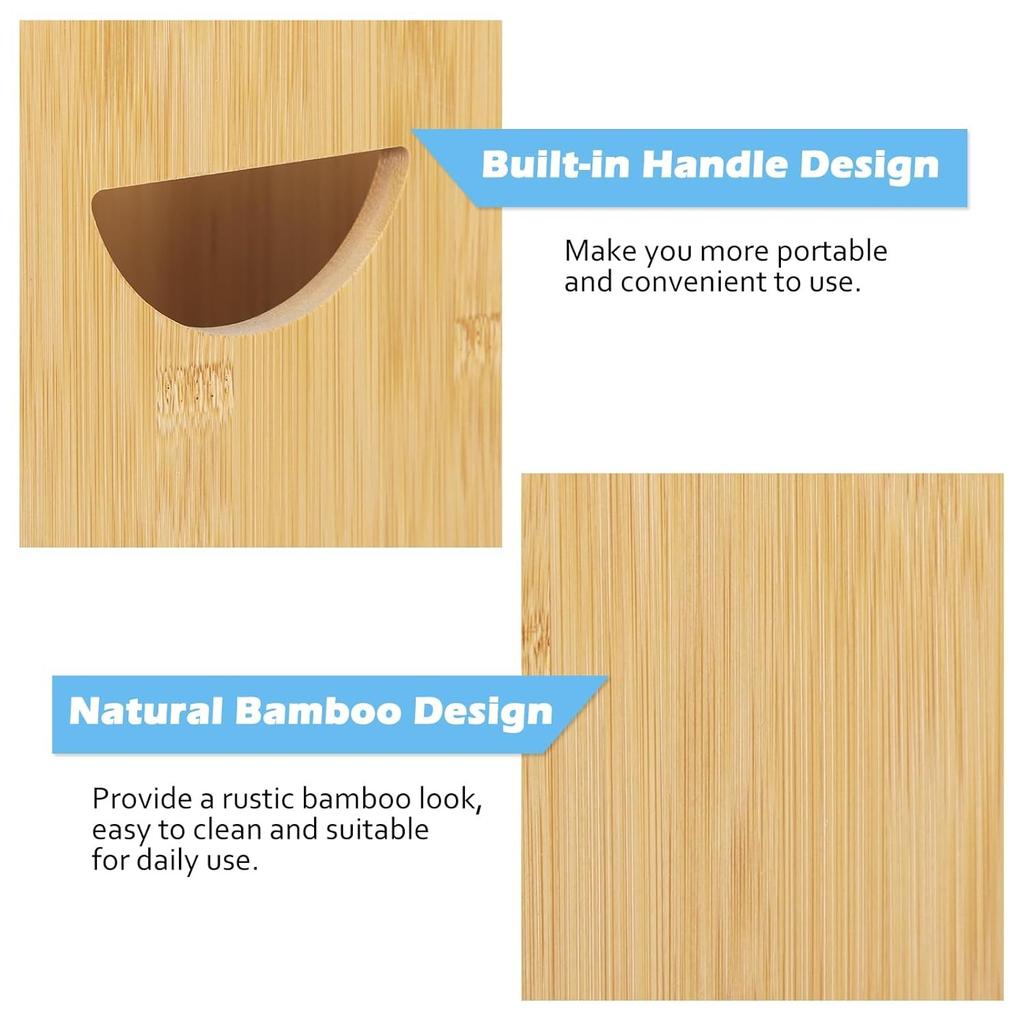 2-Pack 5Gal Bamboo Trash Can - Rectangular Under-Counter Waste Bin with Handles, Space-Saving for Bathroom/Kitchen/Office