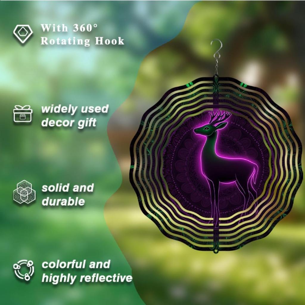 10-дюймовые колокольчики ветра с животными и 3D-мандалой, вращающиеся яркие узоры без батареек для уличного декора, идеальный праздничный подарок