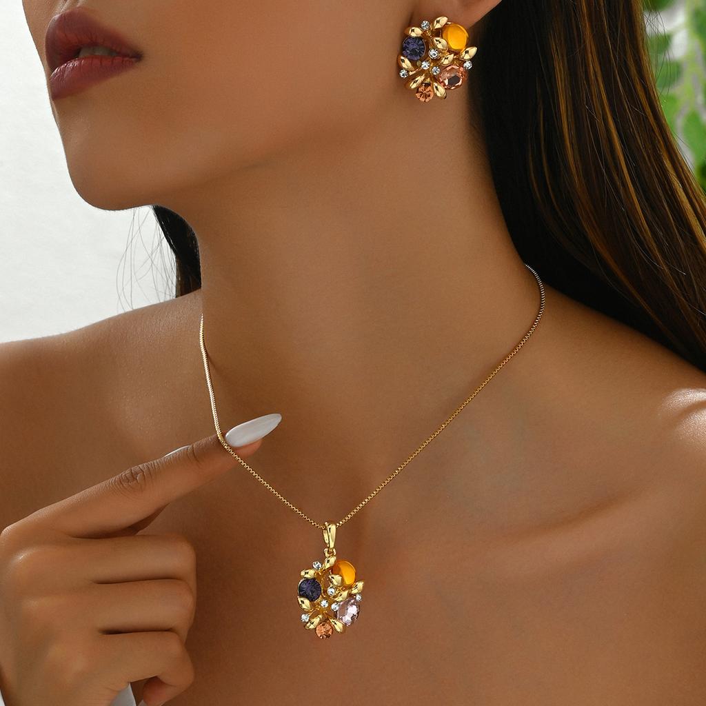 Простой женский комплект ювелирных изделий, персонализированные серьги с инкрустацией из драгоценных камней, ожерелье, универсальная промасленная цепочка для ключей