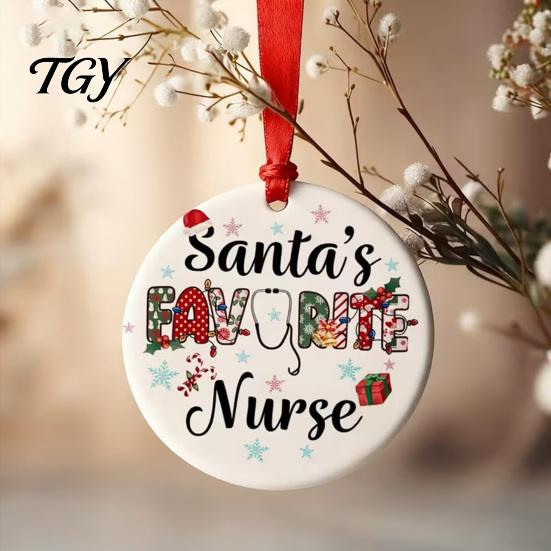 Acrylic Round Pendant Decorations 2D Christmas Hanging Ornaments, Santa Snowflake Reindeer Holiday Party Decor Tree Decorations, Reusable Pendants for