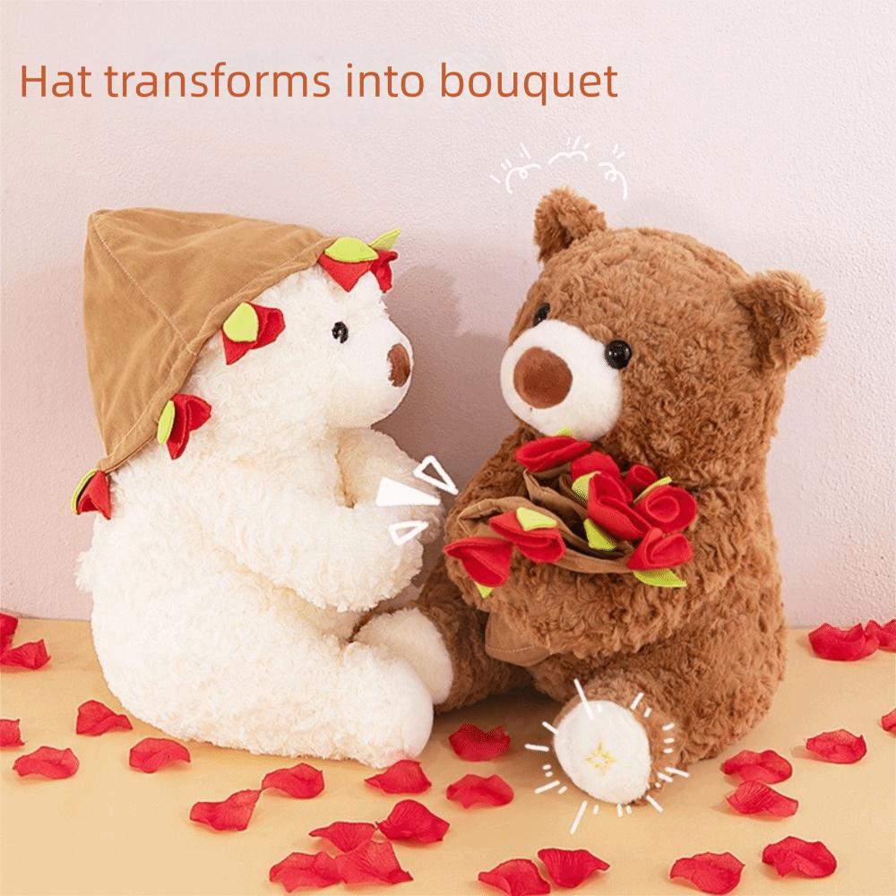 Detachable Holding Flowers Bear Doll Cartoon Bear Wear Rose Hat Rose Bear Plush Toy Home Decor