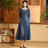 Niche Cotton Single Breasted Fashion Vintage Long Sleeves Dress Chinese Style Embroidery V-Neck Dress
