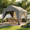 3 x 3 m Patio Gazebo with Netting & Curtains, Outdoor Canopy Shelter with Galvanised Steel Frame, Dark Grey