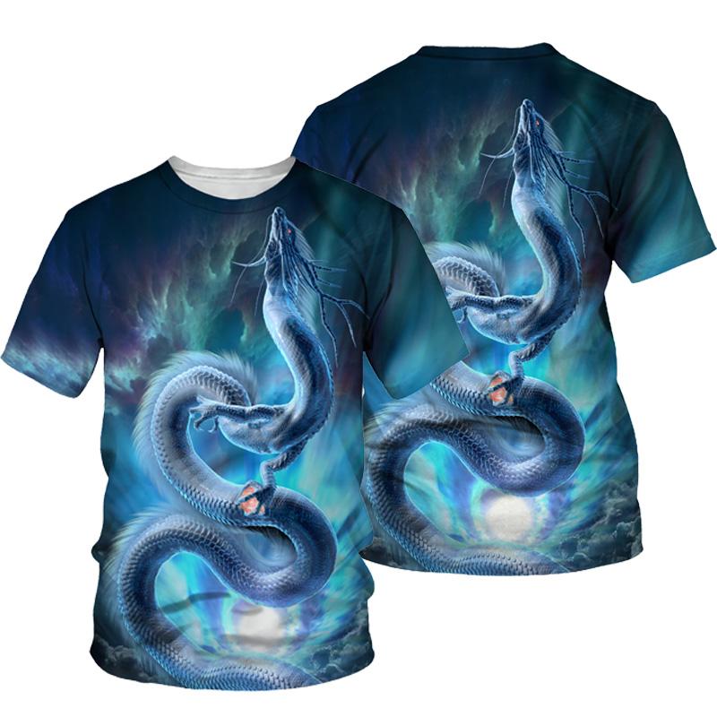 Vintage Men's T-Shirt 3D Print Dragon Pattern T Shirt Casual Short-Sleeved Top Summer Breathable Fitness Apparel Men Clothing