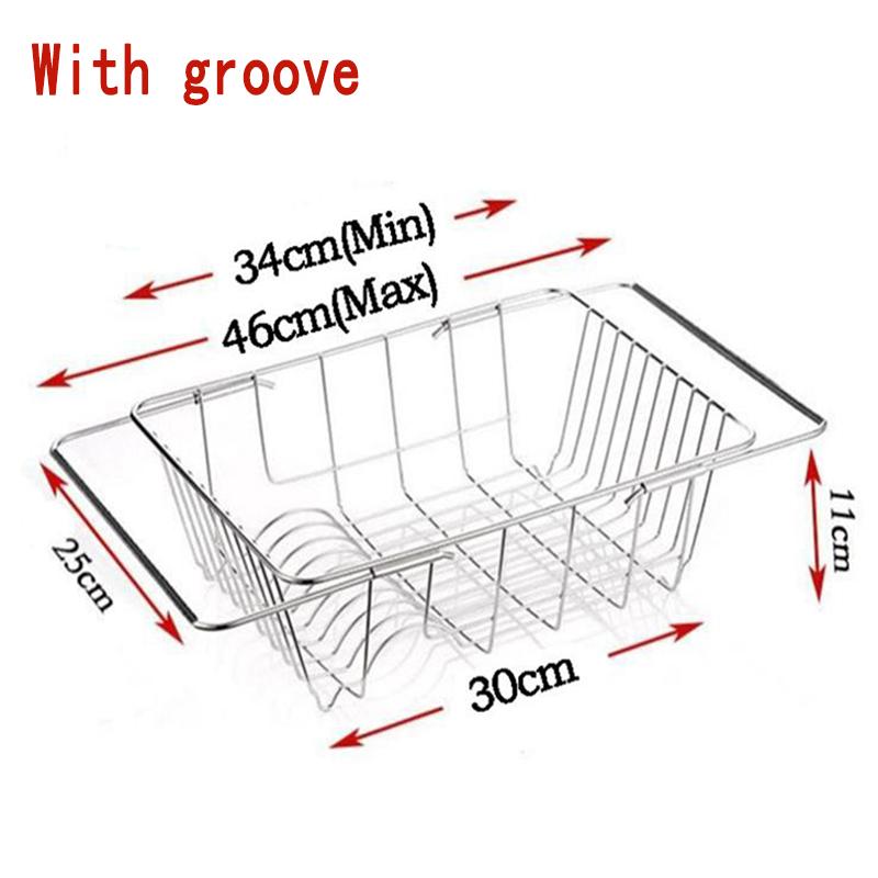 Adjustable Stainless Steel Sink Dish Plate Drain Rack Expandable Drying Basket Fruit Bowl Drainer Holder Kitchen Storage