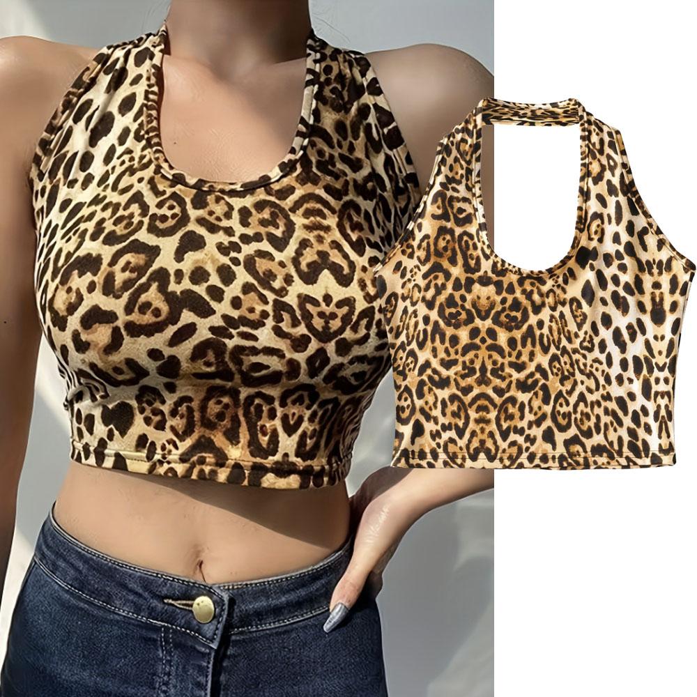 Европейские и американские новые сексуальные топы с леопардовым принтом, маленькая кофточка с воротником на шее