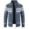 Men's Casual Autumn Winter Zipper Sweater Stand Collar Printed Cardigan Tops Sweater Blouse Coat