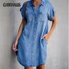 Летние женские узкие джинсовые платья с короткими рукавами, платье средней длины