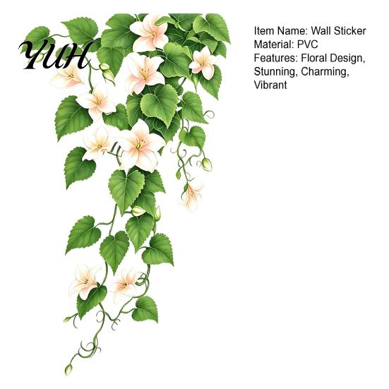 Creative Botanical Room Decor Lily Flower Vine Wall Decals, Hanging Green Plant Leaves Sticker, Removable DIY Fresh Accents Peel And Stick Floral
