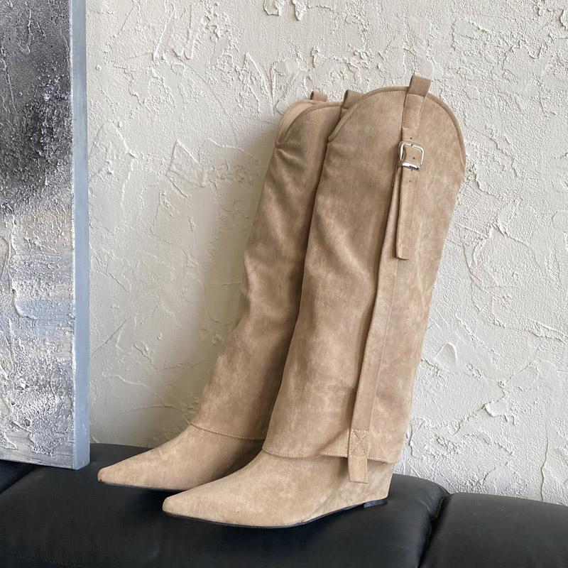 Модные ботильоны на танкетке с ремешком и пряжкой, на высоком каблуке, женские сапоги до колена в панк-стиле с острым носком для вечеринки, женская обувь