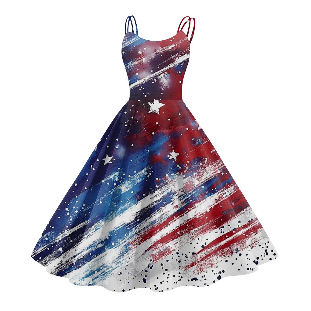 Женское сексуальное платье с открытыми плечами в стиле панк-винтаж с принтом «День независимости»