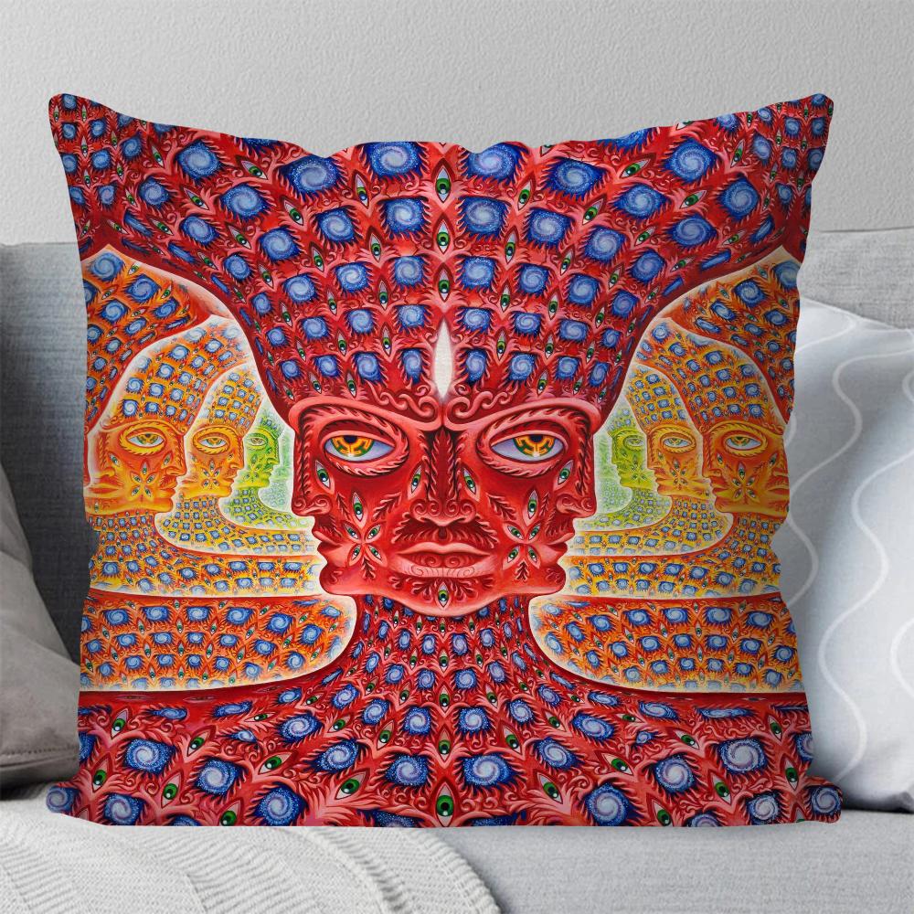 A- Alex Gray Trippy Psychedelic Pillow Case Square Pillow Bedroom Sofa Leisure Comfort Cushion Living Room Home Decoration 40X40