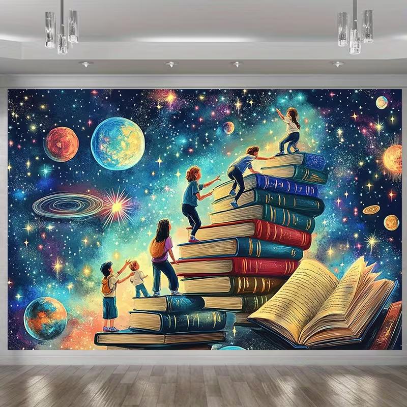 Волшебные Книги Лестница Галактика Гобелен, Детская Читальня Фантазия Звездное Небо Настенный Декор
