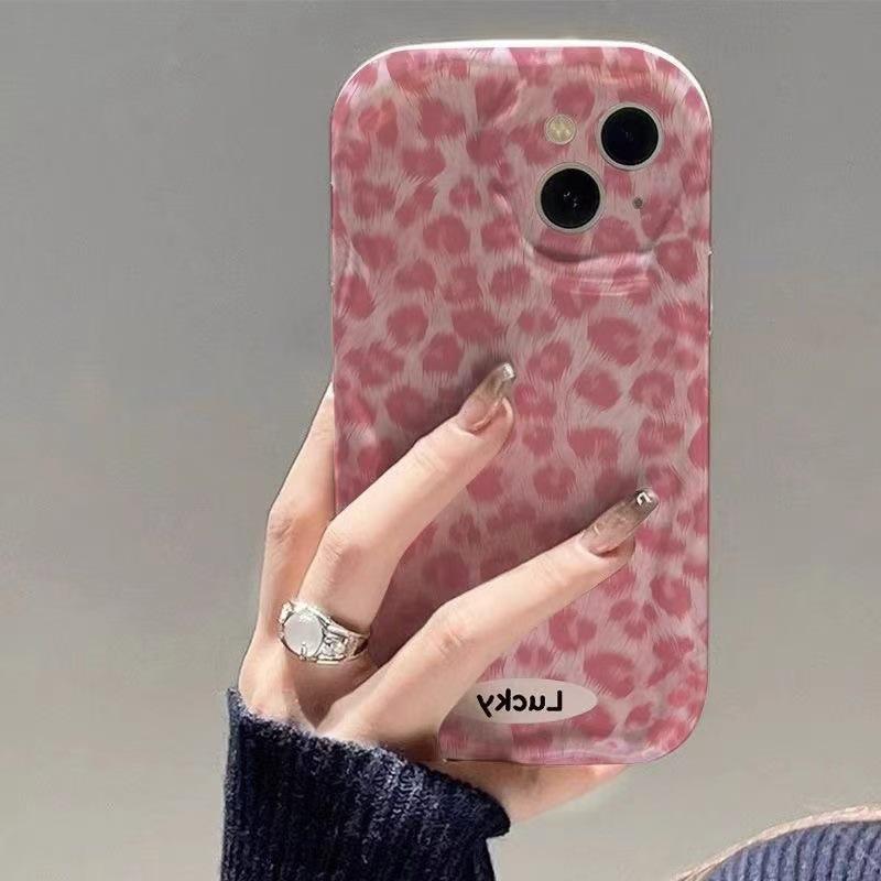 Счастливый розовый чехол с леопардовым принтом для Apple iPhone 17, 16, 15 Pro Max, 14 и 13 - Модный трансграничный дизайн.