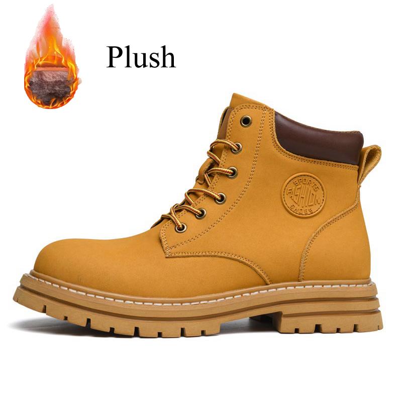 Winter Men Women Unisex Leather Yellow Boots Fashion British Style Work Shoes Autumn Big Size 49 50 Plush Warm