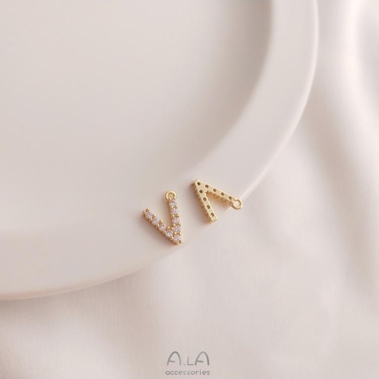 14K Gold Plated Zircon Alphabet Pendant for DIY Jewelry Accessories
