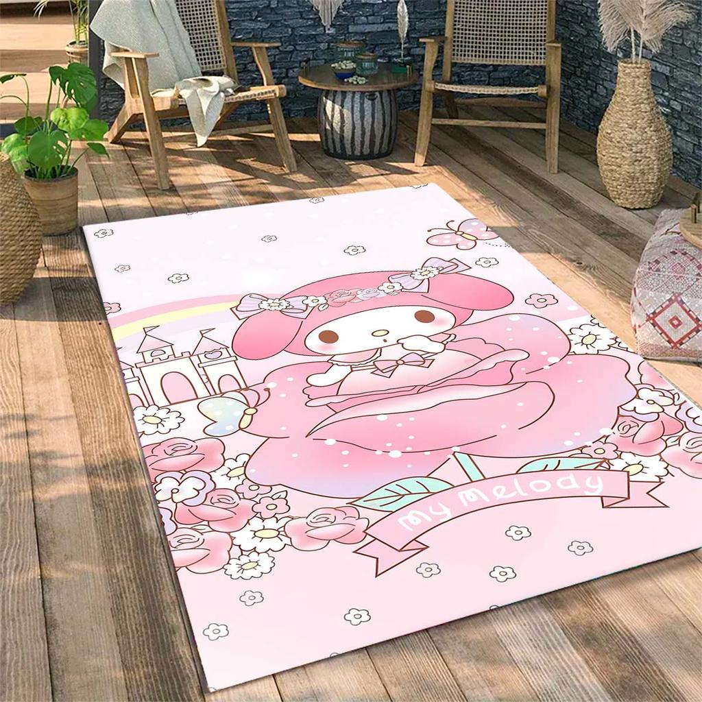 Cinnamoroll, My Melody, and Twin Stars print rug, floor protector mat. Cute cartoon decorations for the bedroom/children's room.