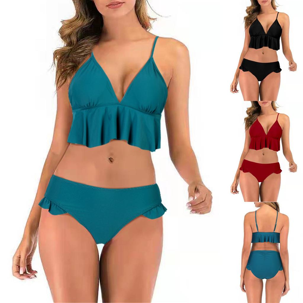 Feshion Womens Ruffle Sexy Bikini Set Wrap Molded Cups Two Piece Bathing Suit Swimsuit
