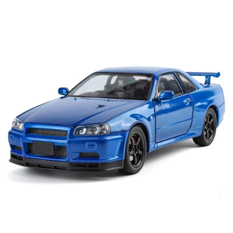 1/24 Nissan Skyline GTR R34 Форсаж Модель машины из сплава Звук Свет Коллекционная Миниатюрная Voiture Литая Игрушечная Машина Мальчик C342