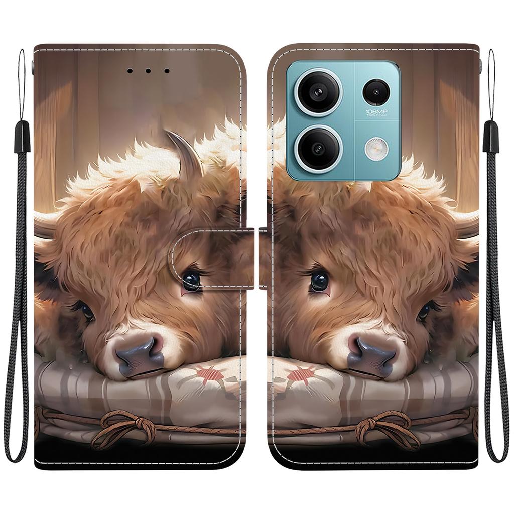 Чехол-книжка из искусственной кожи ручной работы для Xiaomi Redmi Note 13 (5G) Противоскользящий ударопрочный чехол с ремешком на запястье и дизайнами в виде сердец/роз и кошек