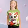 Футболка для девочек с 3D-графикой мультяшного кота, футболка с короткими рукавами и 3D принтом, лето-весна, активная мода, милый полиэстер, для детей 3-12 лет, на открытом воздухе