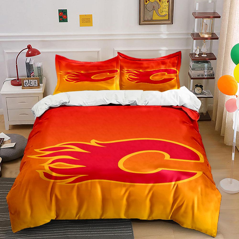 Red Flaming "C" Logo on Gradient Background Print Bedding Set Duvet Cover Pillowcases (1* Duvet Cover 2* Pillowcases Do Not Include Comforter)