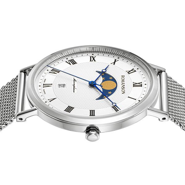 Romanson Moon Phase Men's Metal Watch RWTMFM1B2400WHSI0 + Gift Package