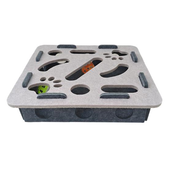 Yousheng Cat Scratch Puzzle Toy Kittens Puzzle Enrichment Box Cats Self-Play Felt Maze with 2 Bell Balls Nail File Scratch Board for Indoor Cats