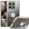 Чехол для Xiaomi 14T, противоударный силиконовый с вращающейся серебристой подставкой - Прозрачный