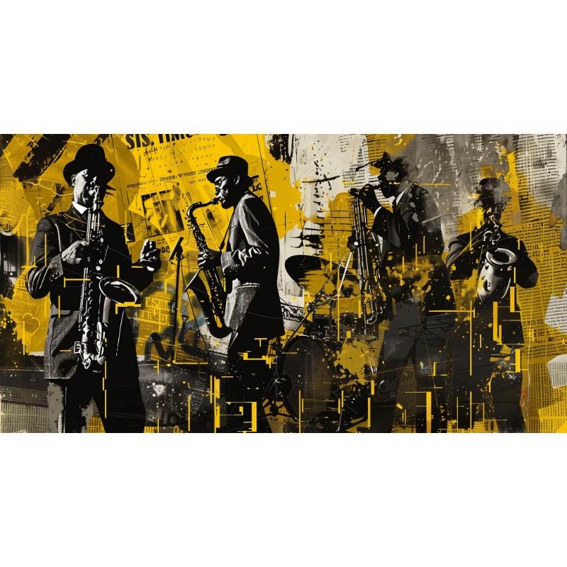 Pianist Playing Piano Saxophone Violin  Jazz Band Canvas Print  Vintage Oil Painting Style Wall Art Gift, Music School Decor