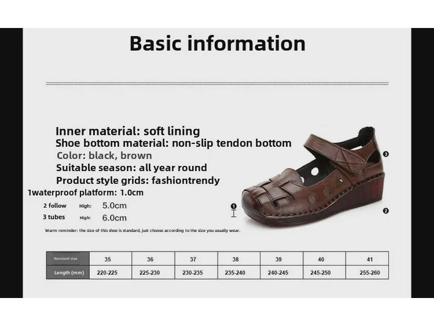 Women's Genuine Leather Thick-Soled Roman Sandals - High-Heel, Breathable, Comfortable for Mothers