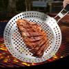 Stainless Steel BBQ Grill Pan , Round Perforated Grilling Basket with Handle, Outdoor Grill Topper for Vegetables, Meat, Pizza