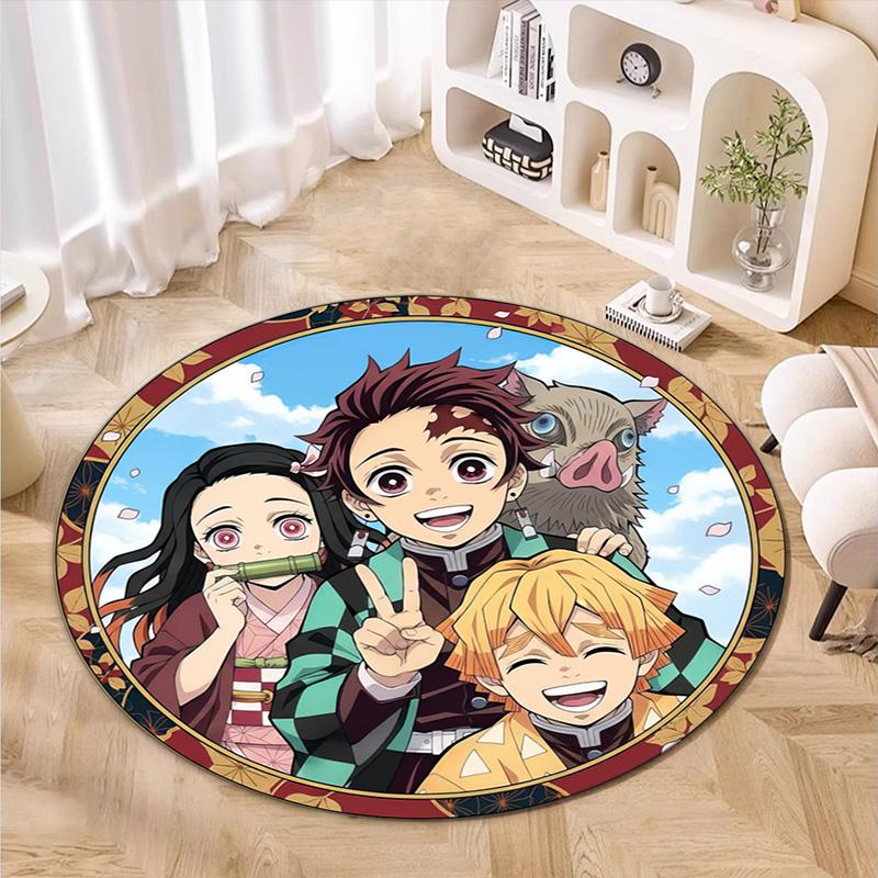Classic Japanese-style cartoon Demon Slayer round rug, home soft decorative anti-slip yoga mat and chair mat, outdoor floor mat carpet K33