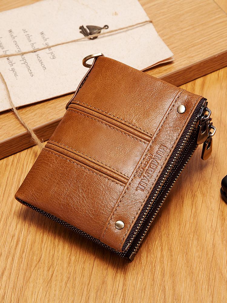 Humerpaul Двойной кошелек из натуральной кожи для мужчин, тонкий RFID-блокирующий держатель для кредитных карт, кошелек для учетных данных, кошелек на молнии, мужской мешок для денег