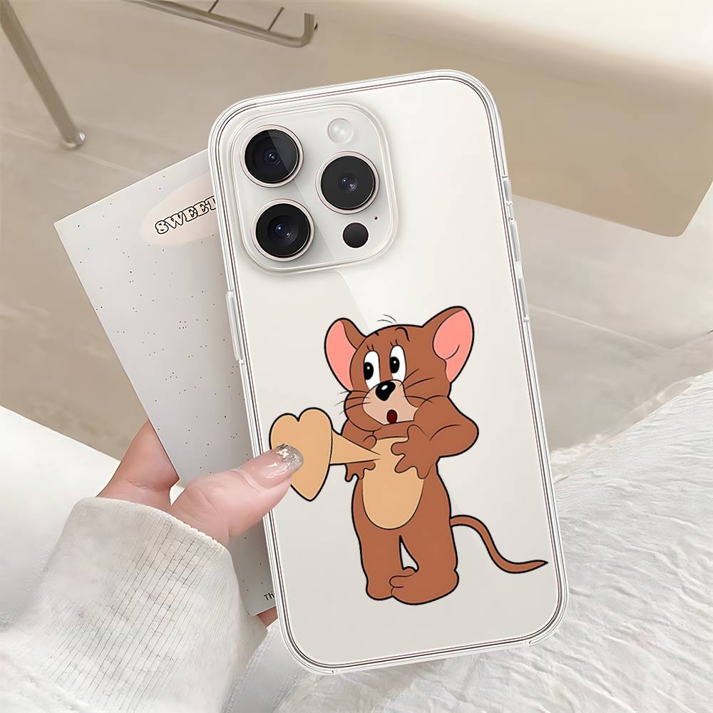Милый Чехол для Телефона с Джерри и Томом Для IPhone 17 16 15 14 Plus 13 12 11 Pro Max Задняя Крышка Телефона Прозрачный Ударопрочный Чехол