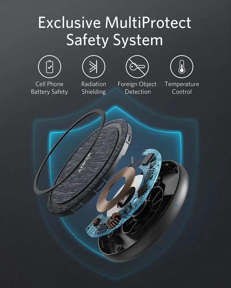 Беспроводное зарядное устройство Anker Powerwave II Pad 15 Вт EU Черный+Серый 2000 мА