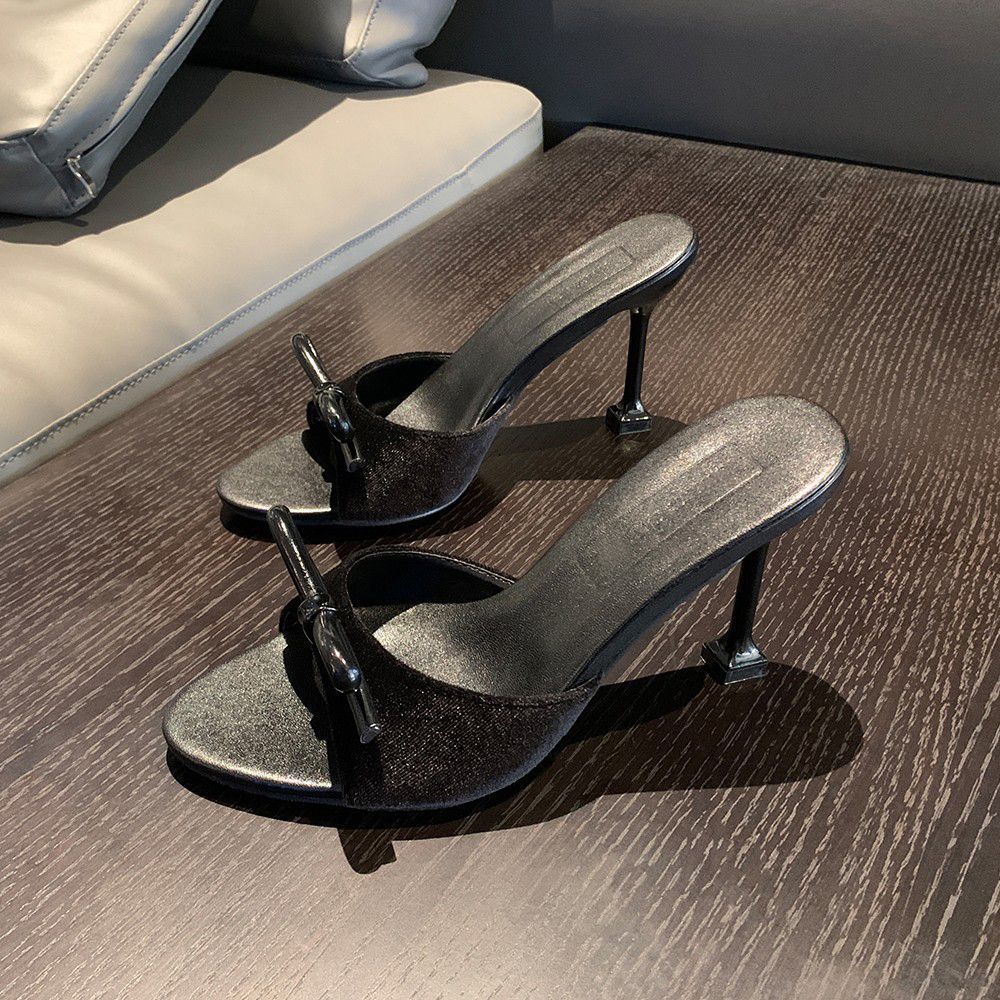 Sandals Women Summer Wear 2025 New One-word Drag Fairy Fashion Bow Slippers Sandals High Heels