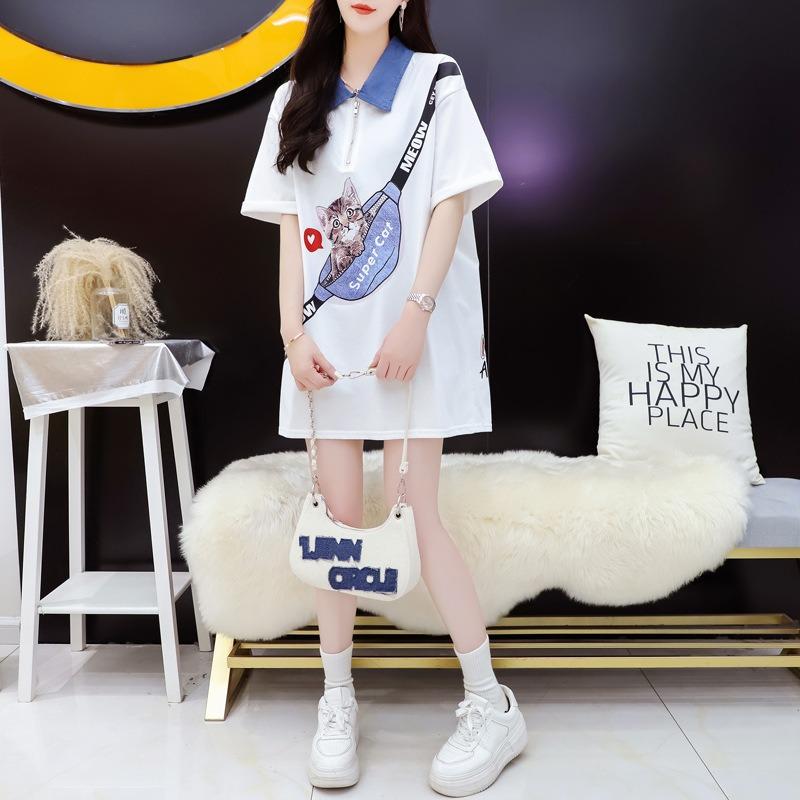 Женская футболка с коротким рукавом, женский летний длинный свободный повседневный топ с воротником-поло