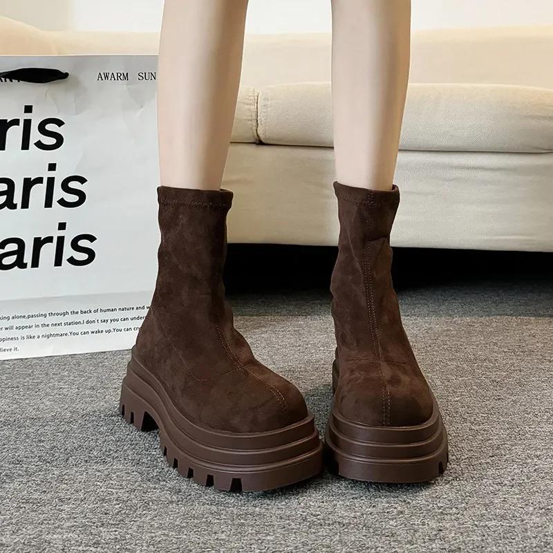 Винтажные зимние женские ботильоны модные короткие ботильоны на платформе с квадратным каблуком осенняя обувь женская Botas De Mujer