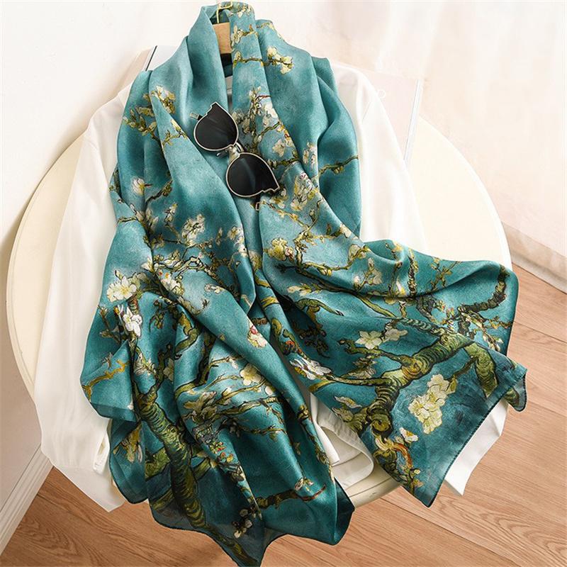 180*65 см 100% шелковица шелкопряда шарф с принтом летний солнцезащитный тонкий платок пляжный шарф шейный платок